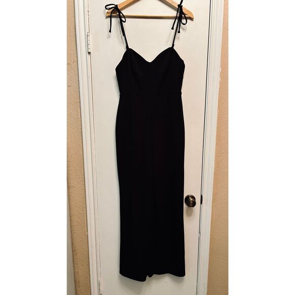 Crystal Sky SZ M Black Shoulder Tie-Strap Wide Leg Jumpsuit - Picture 6 of 8